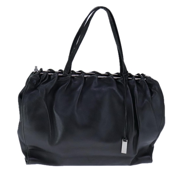 PRADA Hand Bag Leather Black Silver Auth 109379 - Picture 2 of 16